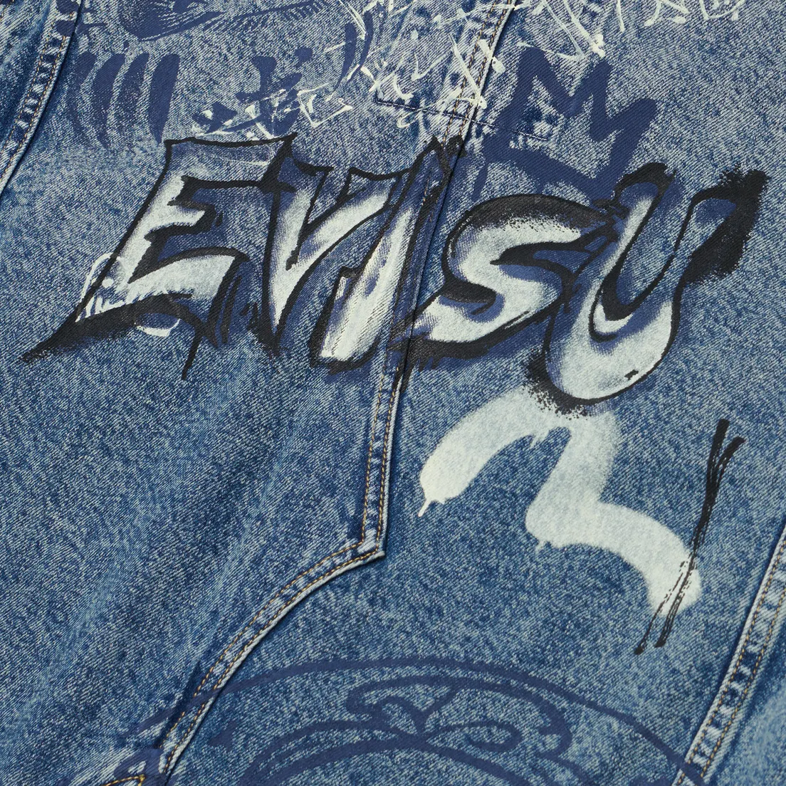 Evisu Мужская джинсовая куртка Heritage Graffiti Printed Denim