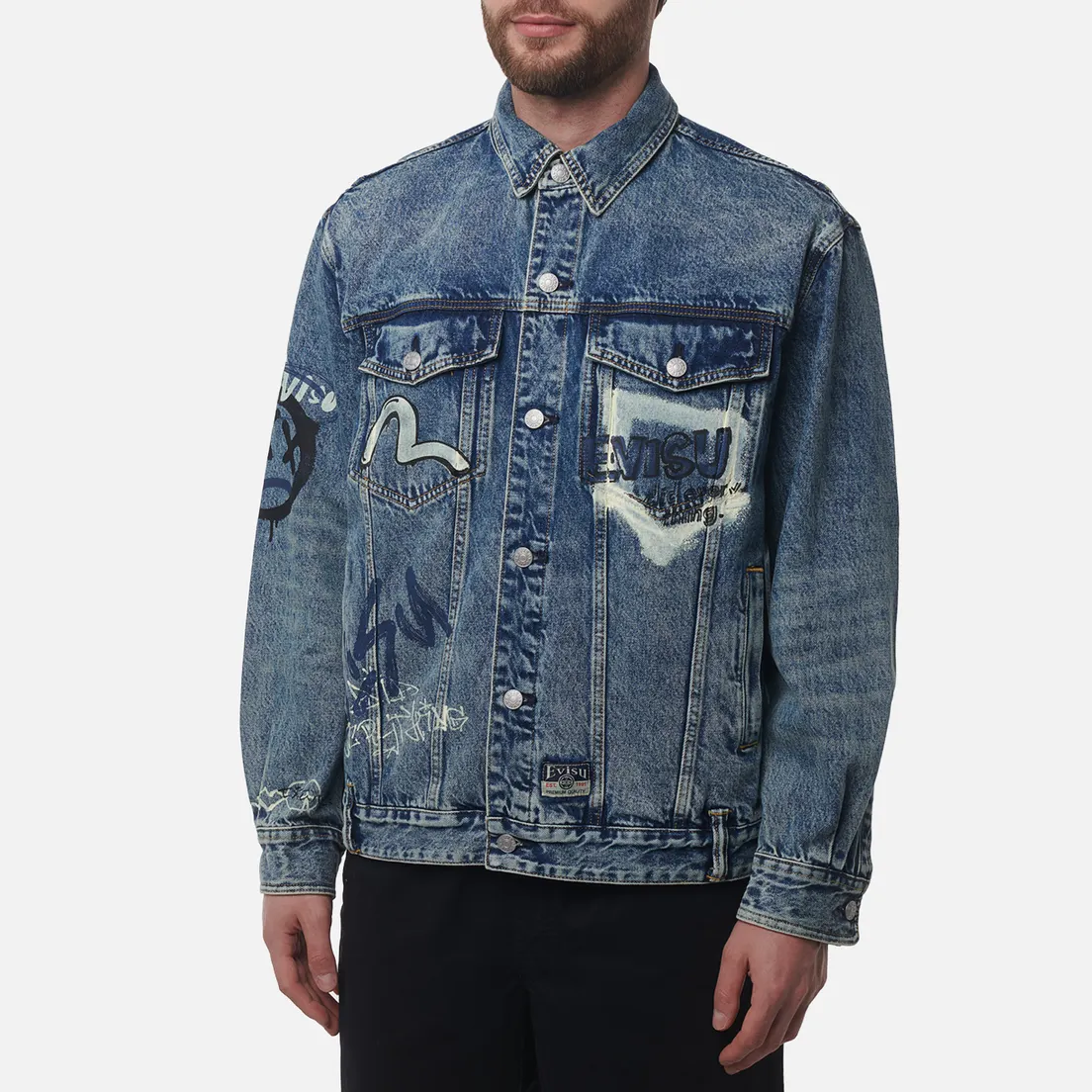 Evisu Мужская джинсовая куртка Heritage Graffiti Printed Denim