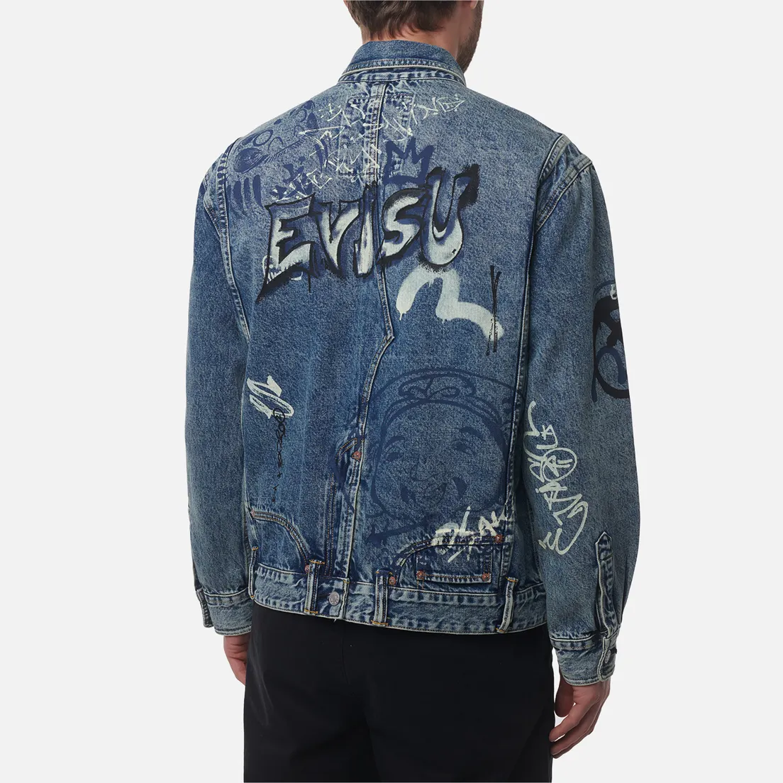 Evisu Мужская джинсовая куртка Heritage Graffiti Printed Denim