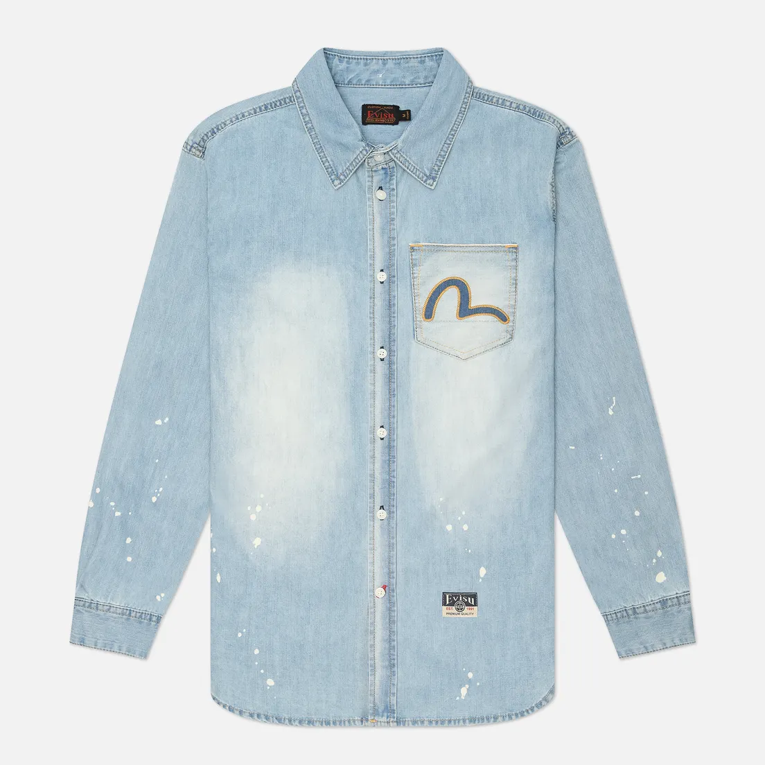 Evisu Мужская рубашка Heritage Inserted Seagull Pocket Denim