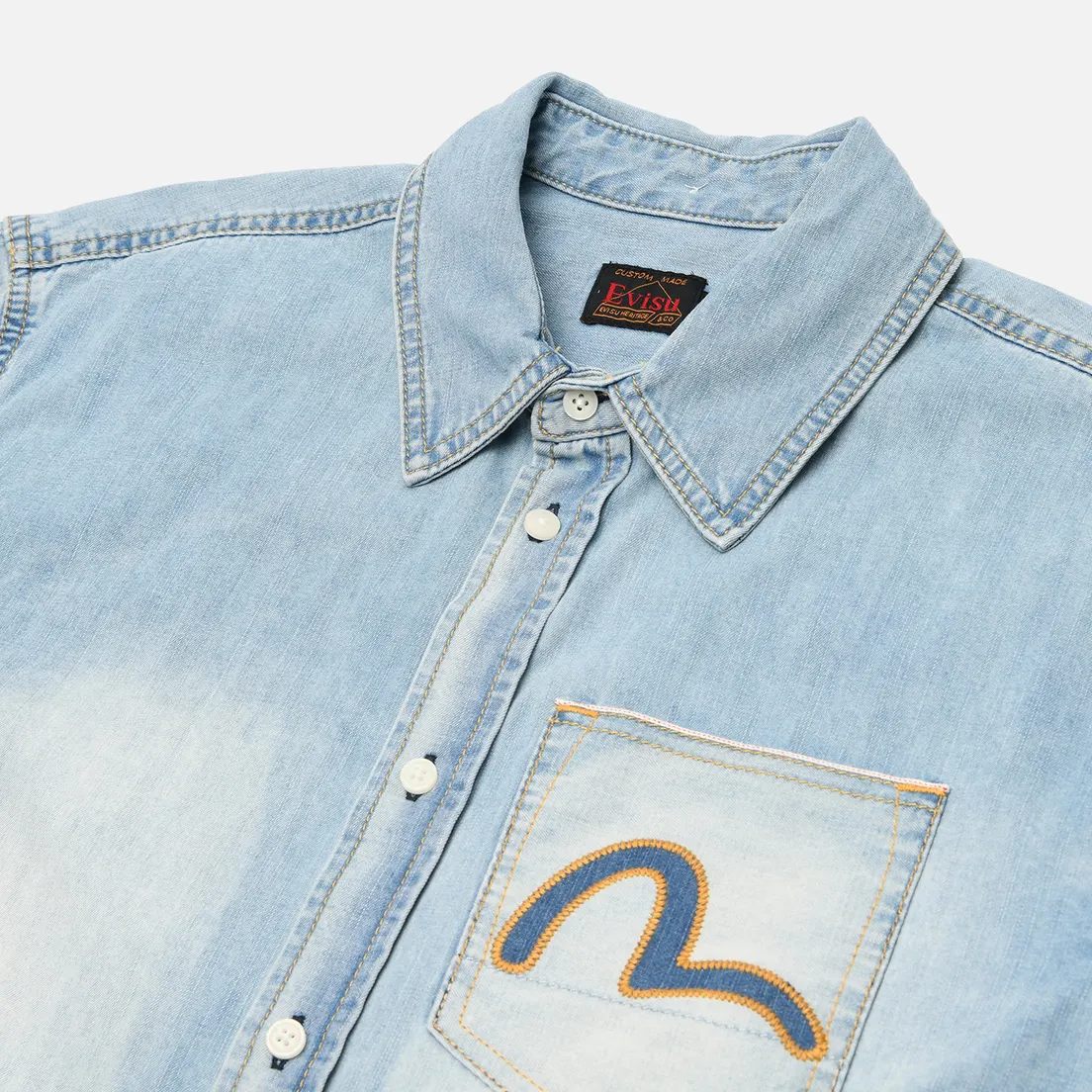 Evisu Мужская рубашка Heritage Inserted Seagull Pocket Denim