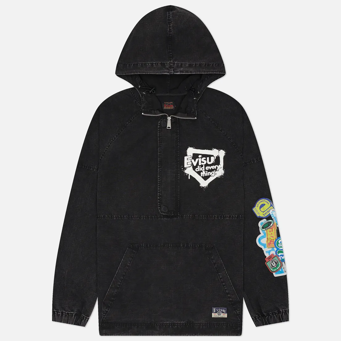 Evisu Мужская куртка анорак Heritage Graffiti Logo Half-Zip Hooded