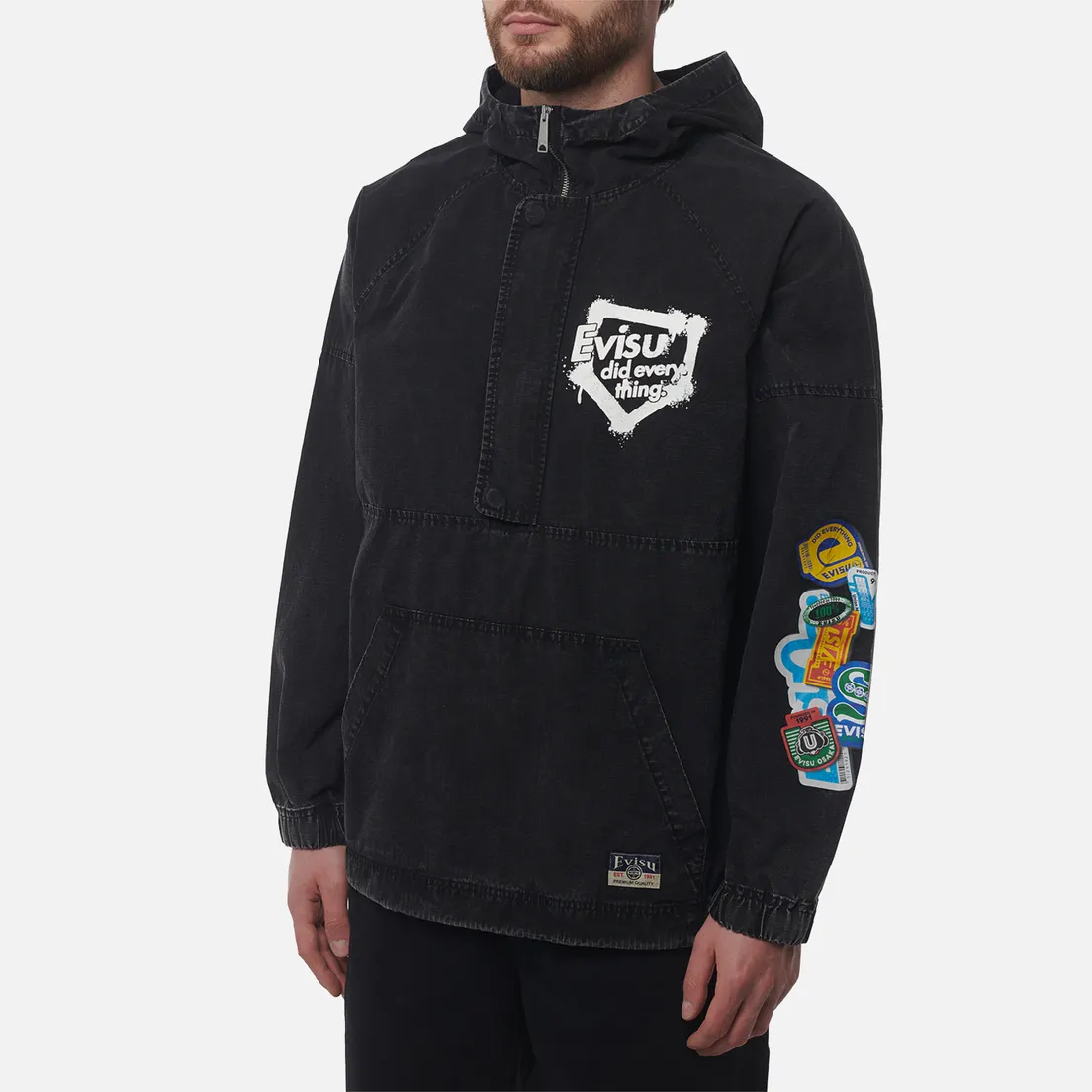 Evisu Мужская куртка анорак Heritage Graffiti Logo Half-Zip Hooded