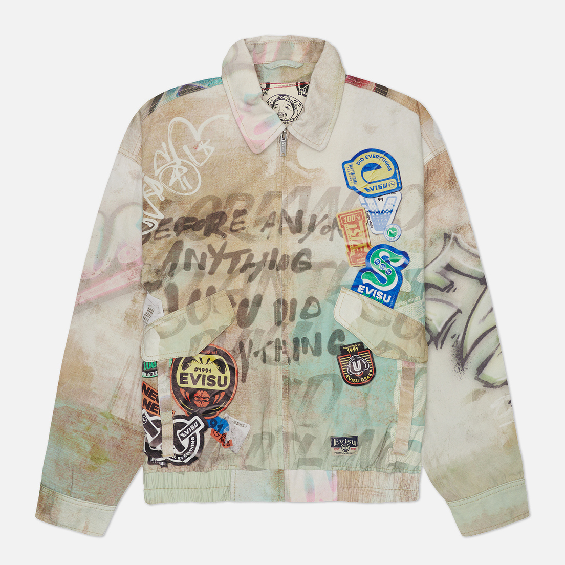 Evisu Мужская куртка ветровка Heritage Graffiti Allover Print Zip Up