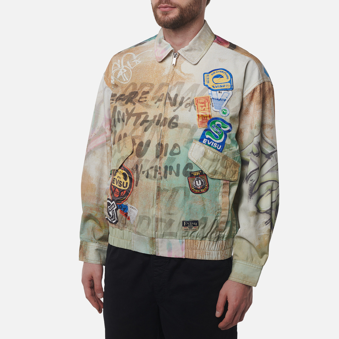 Evisu Мужская куртка ветровка Heritage Graffiti Allover Print Zip Up