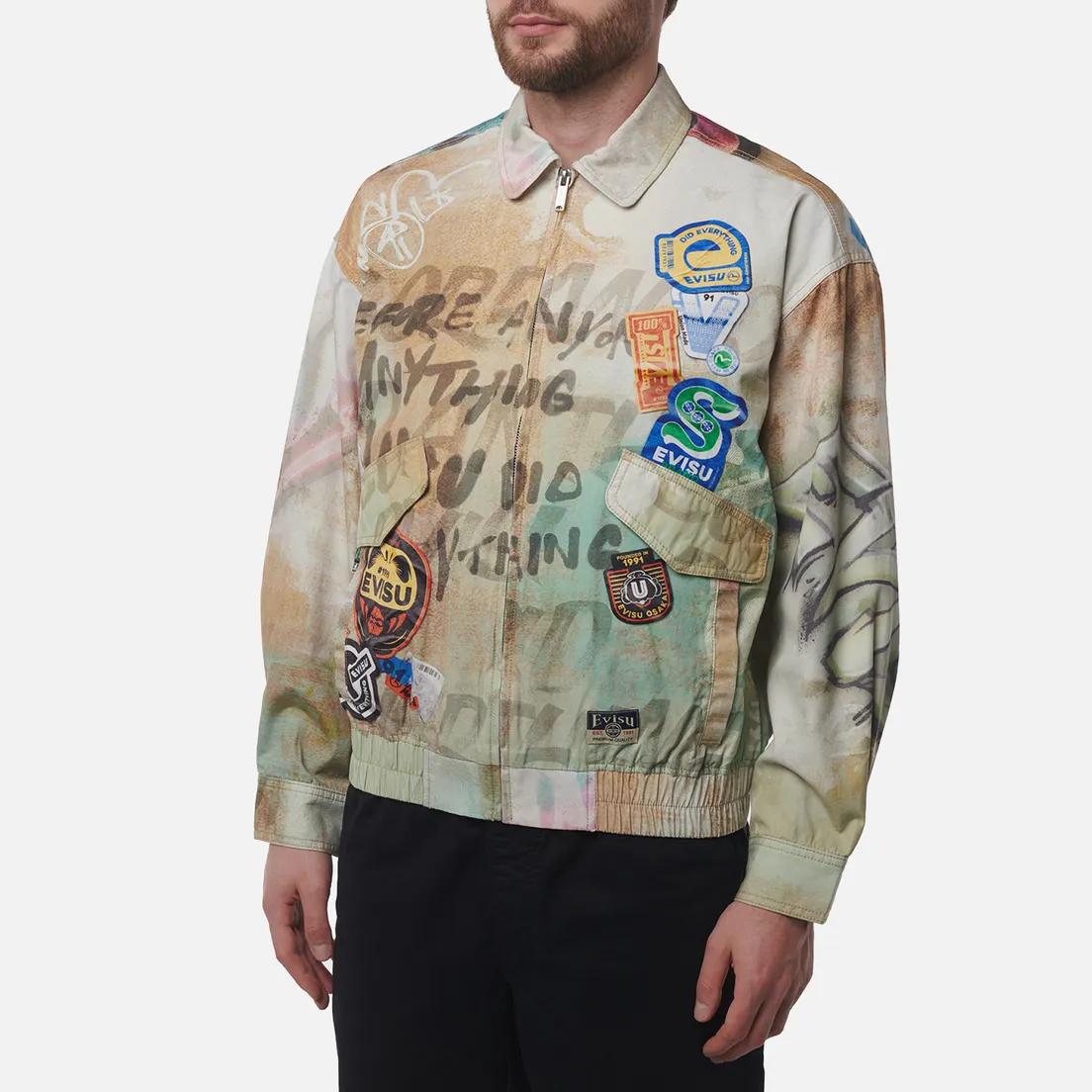 Evisu Мужская куртка ветровка Heritage Graffiti Allover Print Zip Up