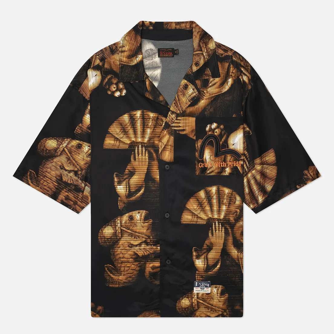 Evisu Мужская рубашка Heritage Fisherman Godhead All Over Printed
