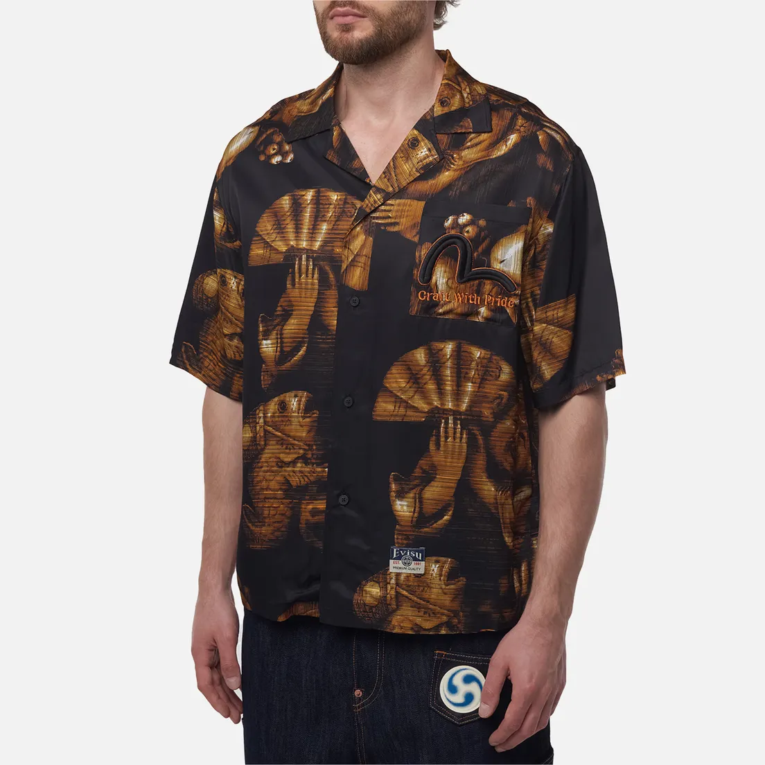 Evisu Мужская рубашка Heritage Fisherman Godhead All Over Printed