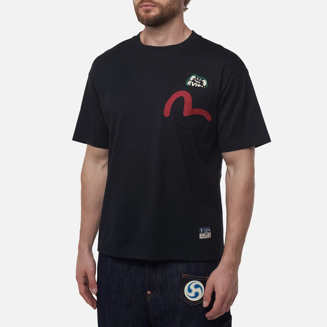 Evisu Мужская футболка Heritage Godhead & Daruma Multi-Pocket Printed