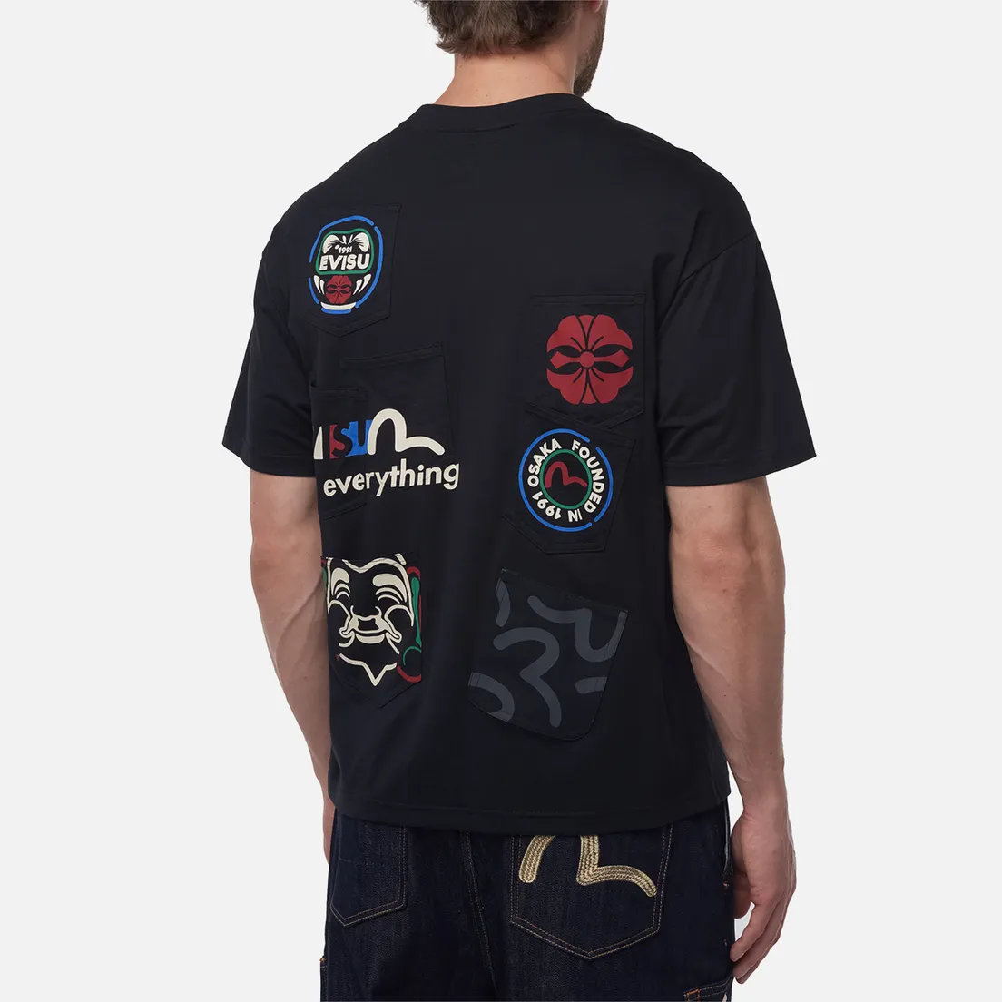 Evisu Мужская футболка Heritage Godhead & Daruma Multi-Pocket Printed
