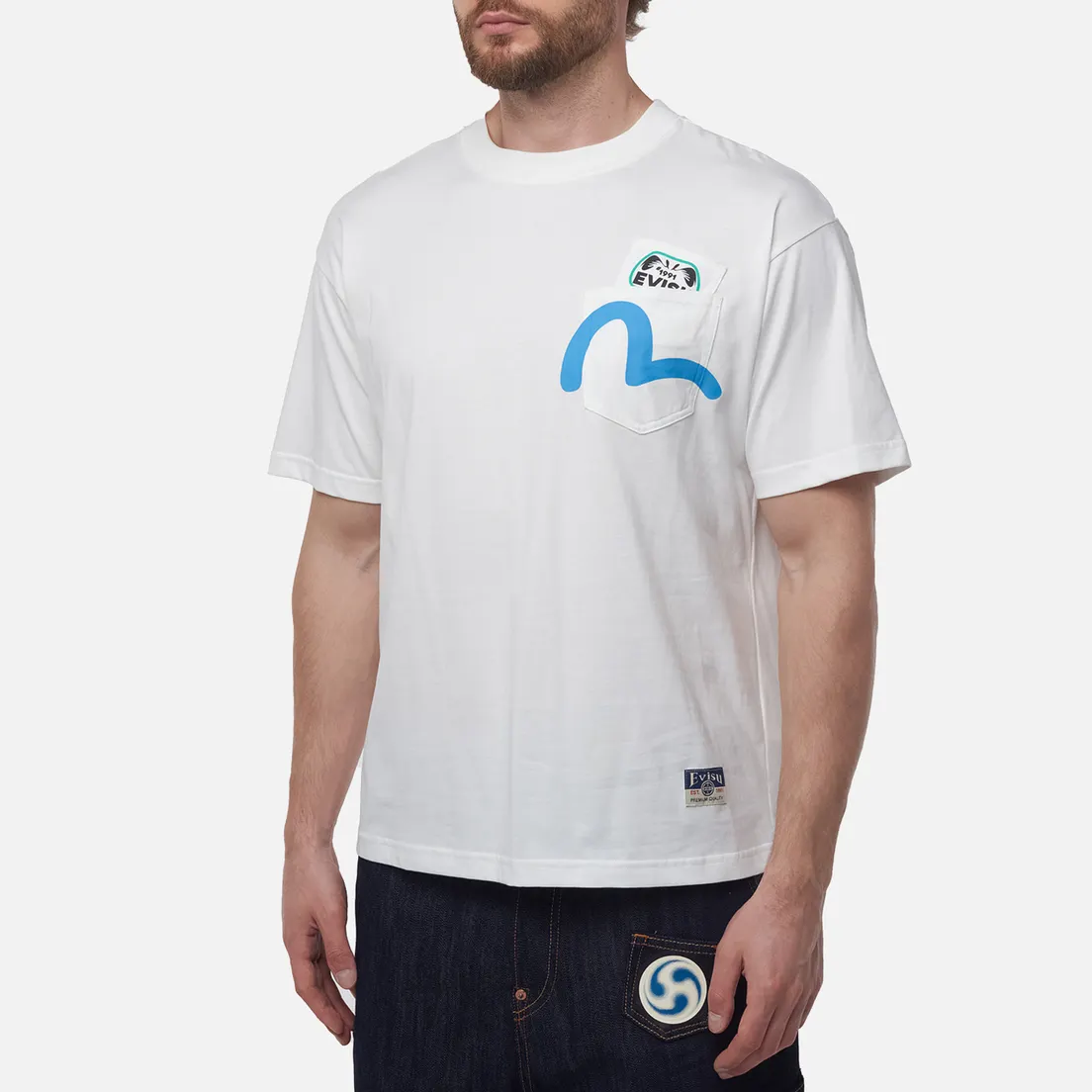 Evisu Мужская футболка Heritage Godhead & Daruma Multi-Pocket Printed
