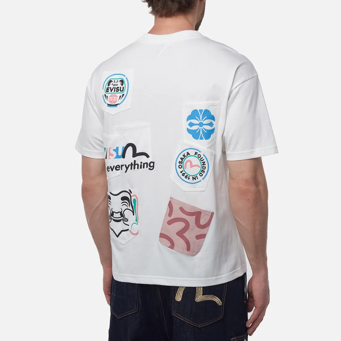 Evisu Мужская футболка Heritage Godhead & Daruma Multi-Pocket Printed