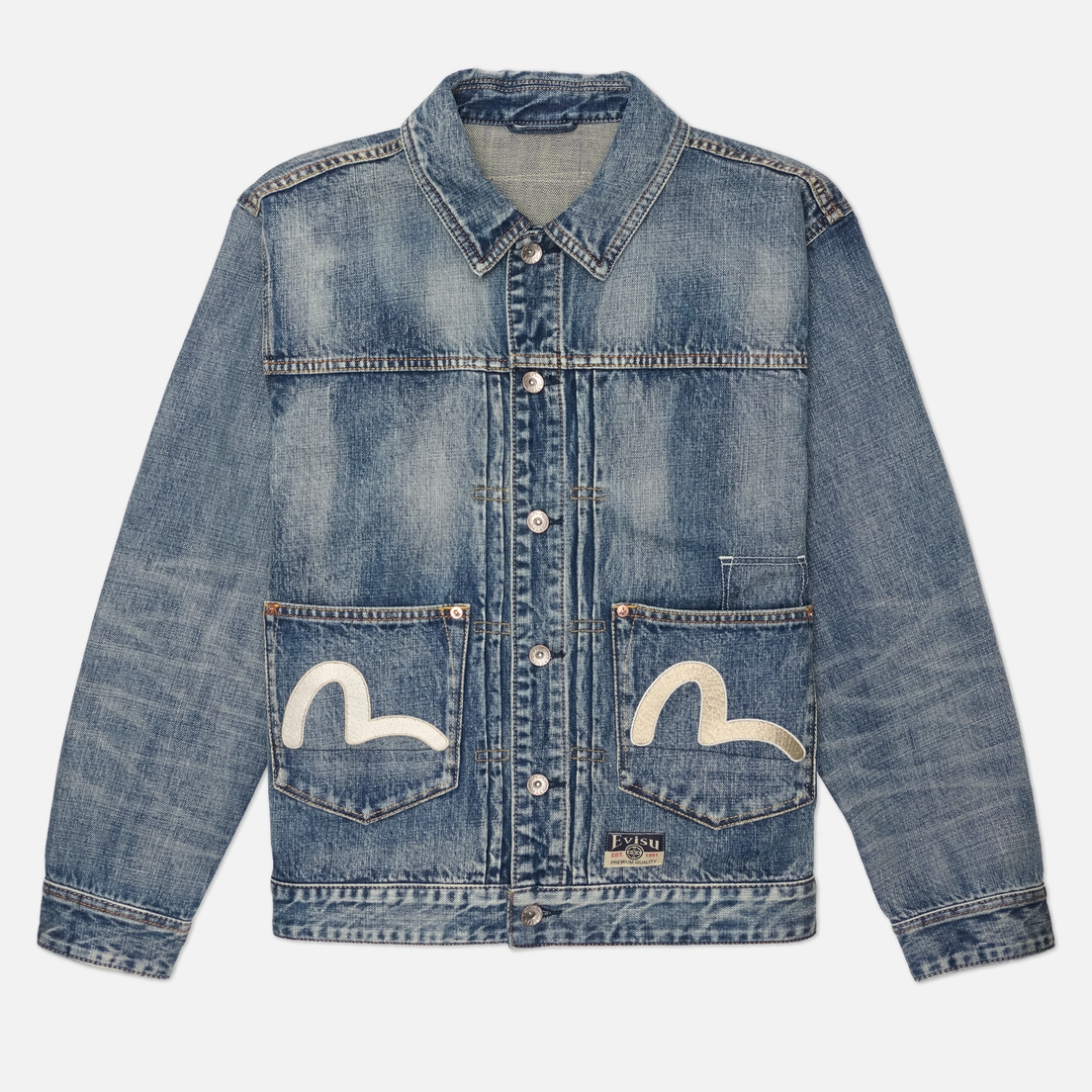 Evisu Мужская джинсовая куртка Heritage Multi-Pocket Denim Brocade Patch