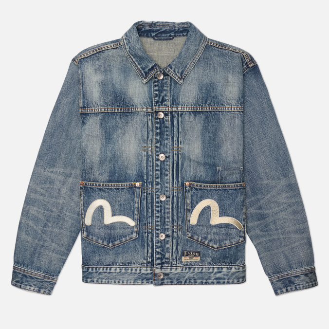 Мужская джинсовая куртка Evisu Heritage Multi-Pocket Denim Brocade Patch