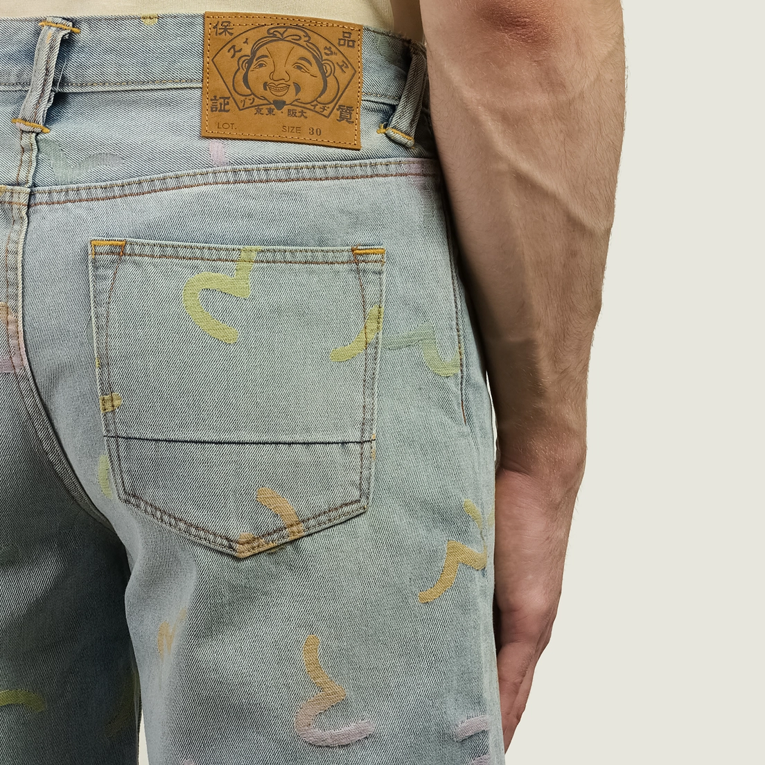 【最終値下げ】SKOOT ASH DELUXE DENIM SHORT Мужские шорты Evisu Heritage All Over Seagull Jacquard Denim