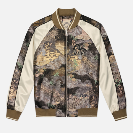 Мужская куртка бомбер Evisu Heritage Brocade Souvenior Logo Allique, цвет бежевый, размер L
