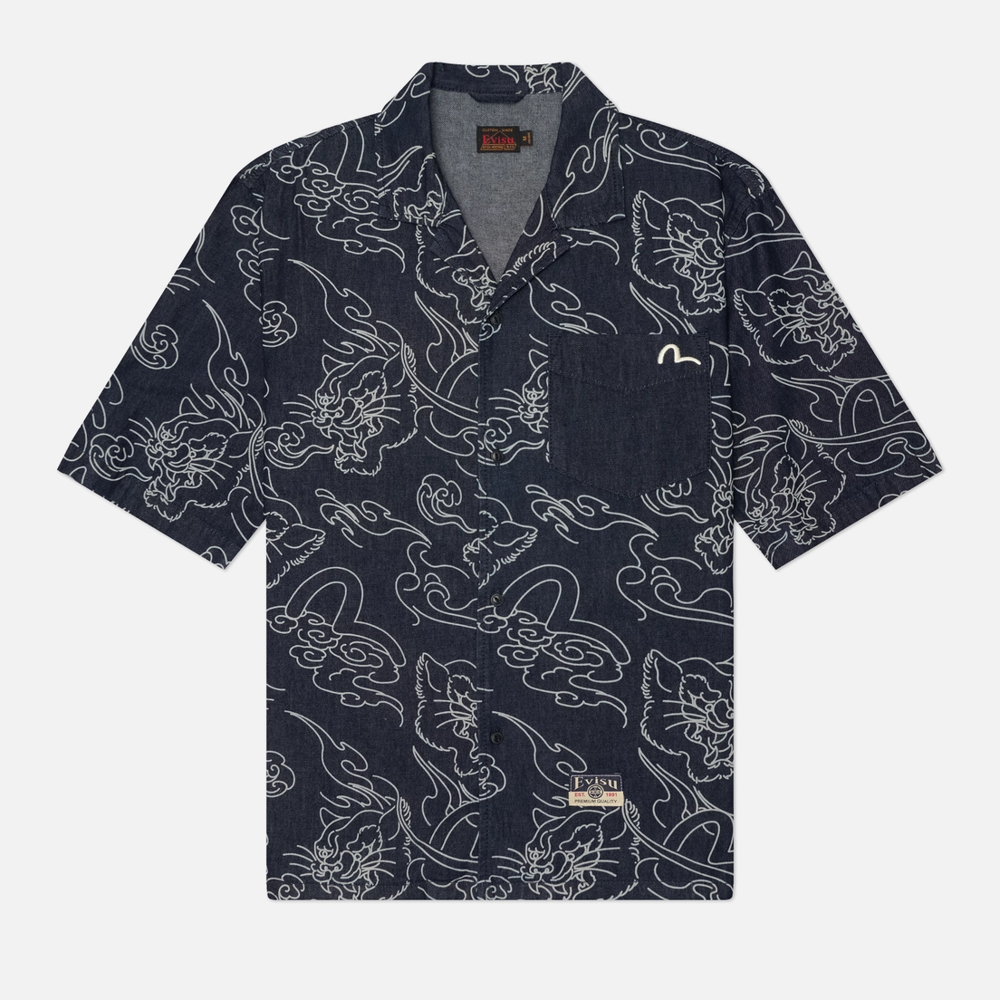 Evisu Мужская рубашка Heritage Leopard All Over Print Denim
