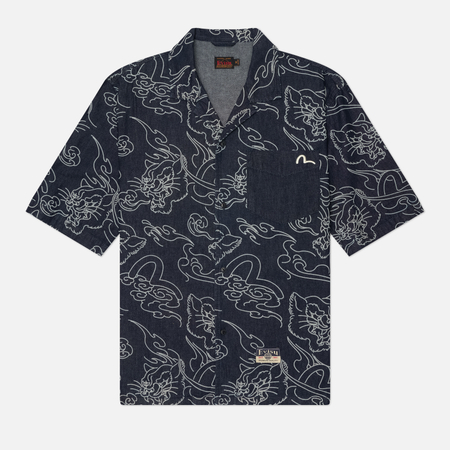 Мужская рубашка Evisu Heritage Leopard All Over Print Denim, цвет синий, размер XXL