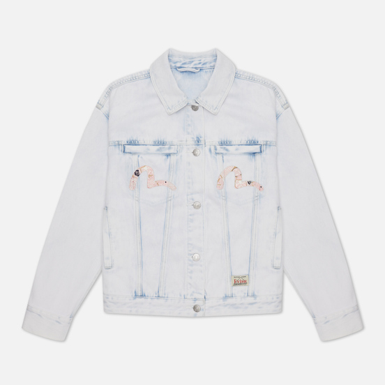 Женская джинсовая куртка Evisu Godhead x Bonsai Foil Embroidered Acid Washed Indigo Bleach