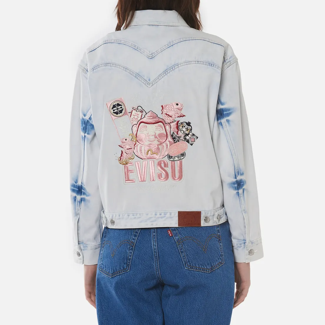 Evisu Женская джинсовая куртка Godhead x Bonsai Foil Embroidered Acid Washed