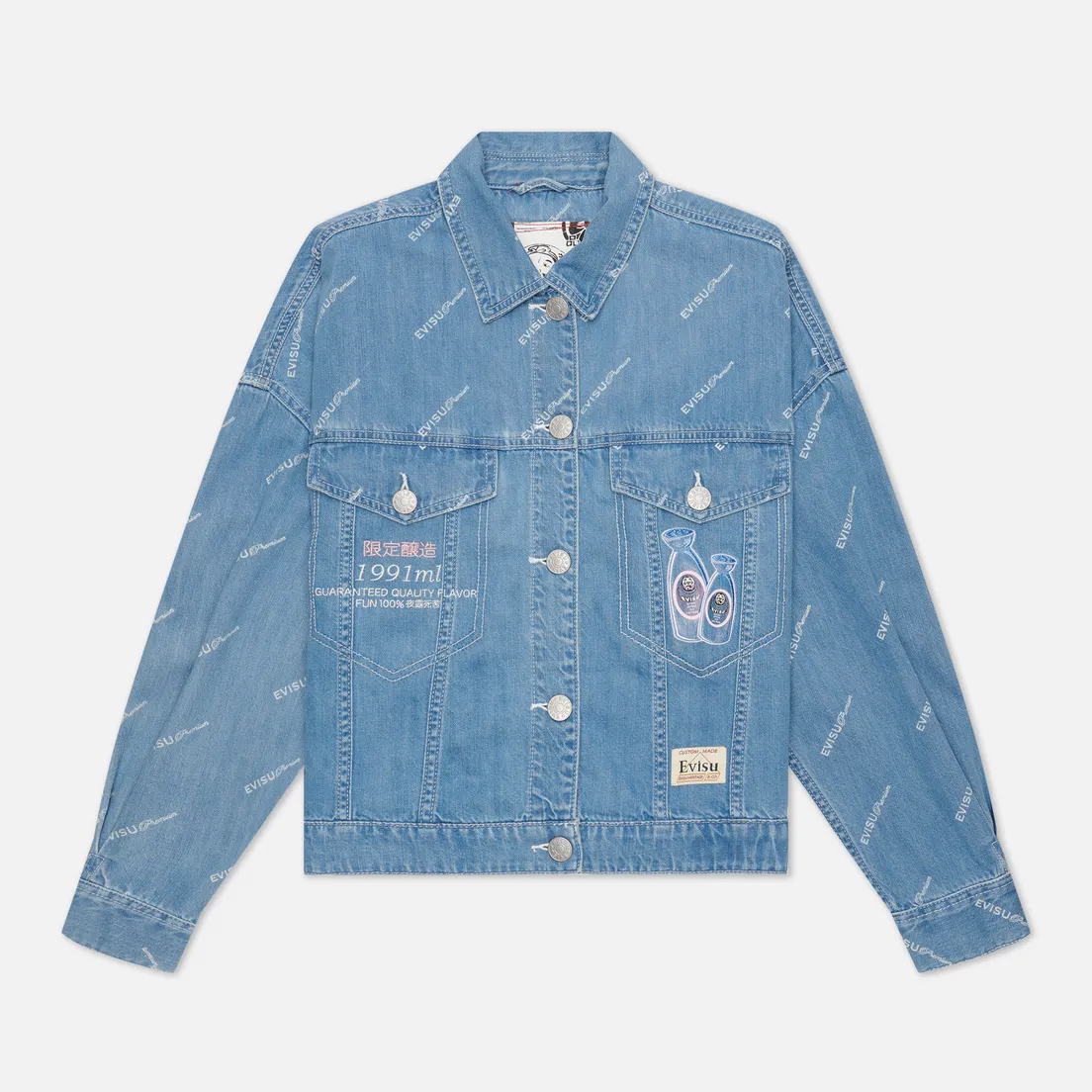 Evisu Женская джинсовая куртка Monogram Laser Print All Over & Evisu-Sake Embroidered
