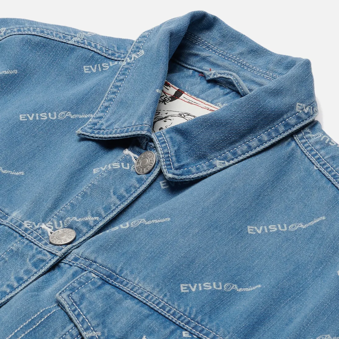 Evisu Женская джинсовая куртка Monogram Laser Print All Over & Evisu-Sake Embroidered
