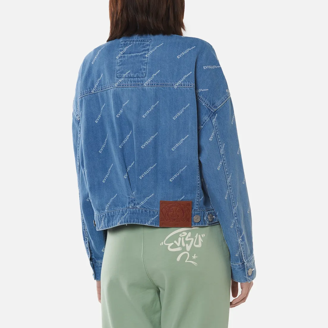 Evisu Женская джинсовая куртка Monogram Laser Print All Over & Evisu-Sake Embroidered