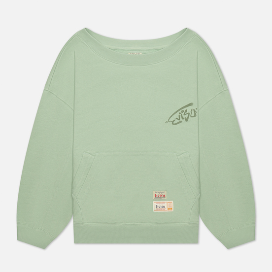 Женская толстовка Evisu Godhead Printed Wide Neck Off-Shoulder Light Green