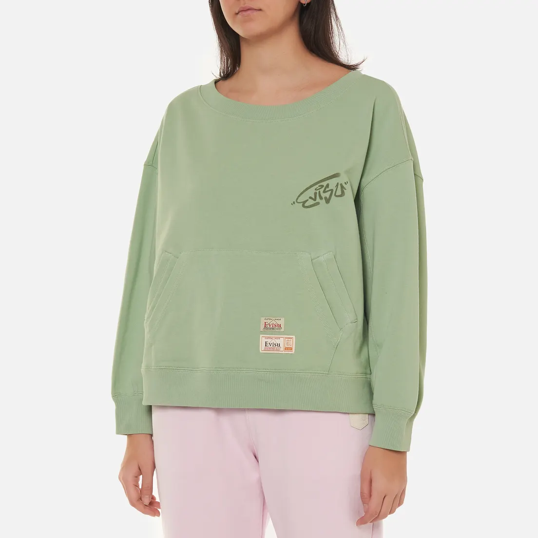 Evisu Женская толстовка Godhead Printed Wide Neck Off-Shoulder