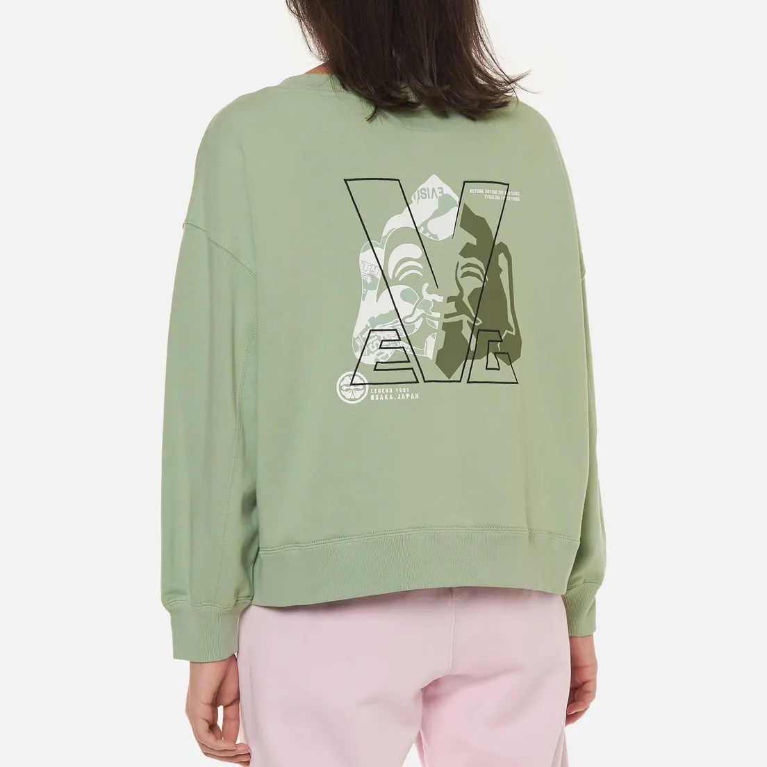 Evisu Женская толстовка Godhead Printed Wide Neck Off-Shoulder