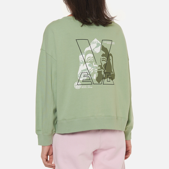 Женская толстовка Evisu Godhead Printed Wide Neck Off-Shoulder Light Green