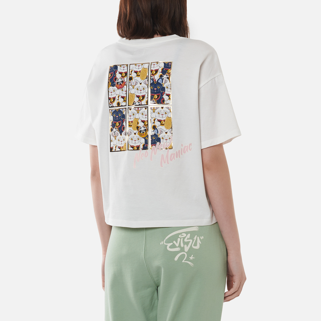 Evisu Женская футболка Forture-Cat Wallpaper Foil Print
