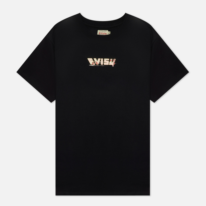 Женская футболка Evisu, цвет чёрный, размер S 2ESHTW2TS606BFCT-BLKX Peony & Nihonga All Over Print Daicock Boyfriend - фото 1