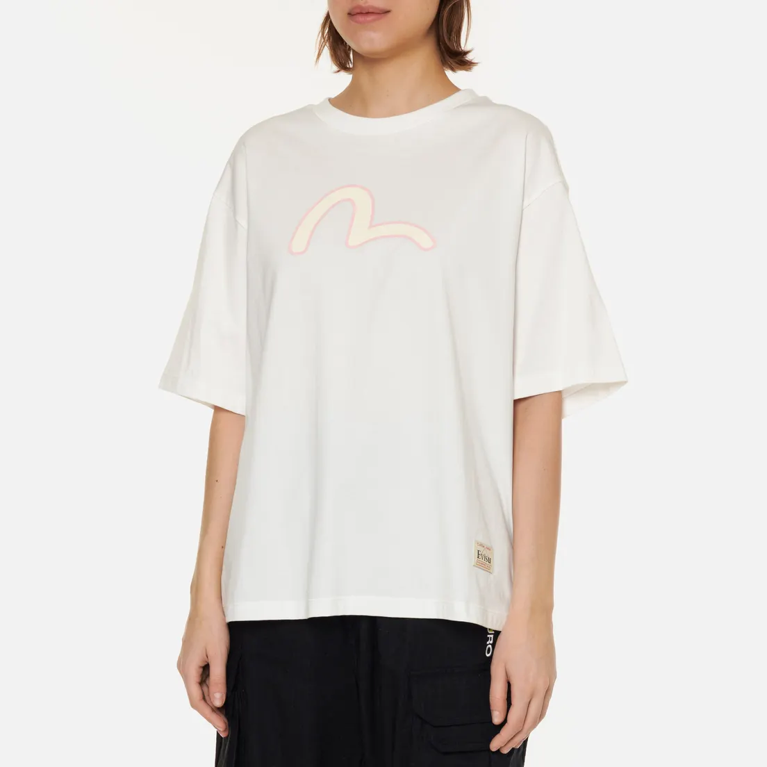 Evisu Женская футболка Daruma & Slogan Printed Oversized
