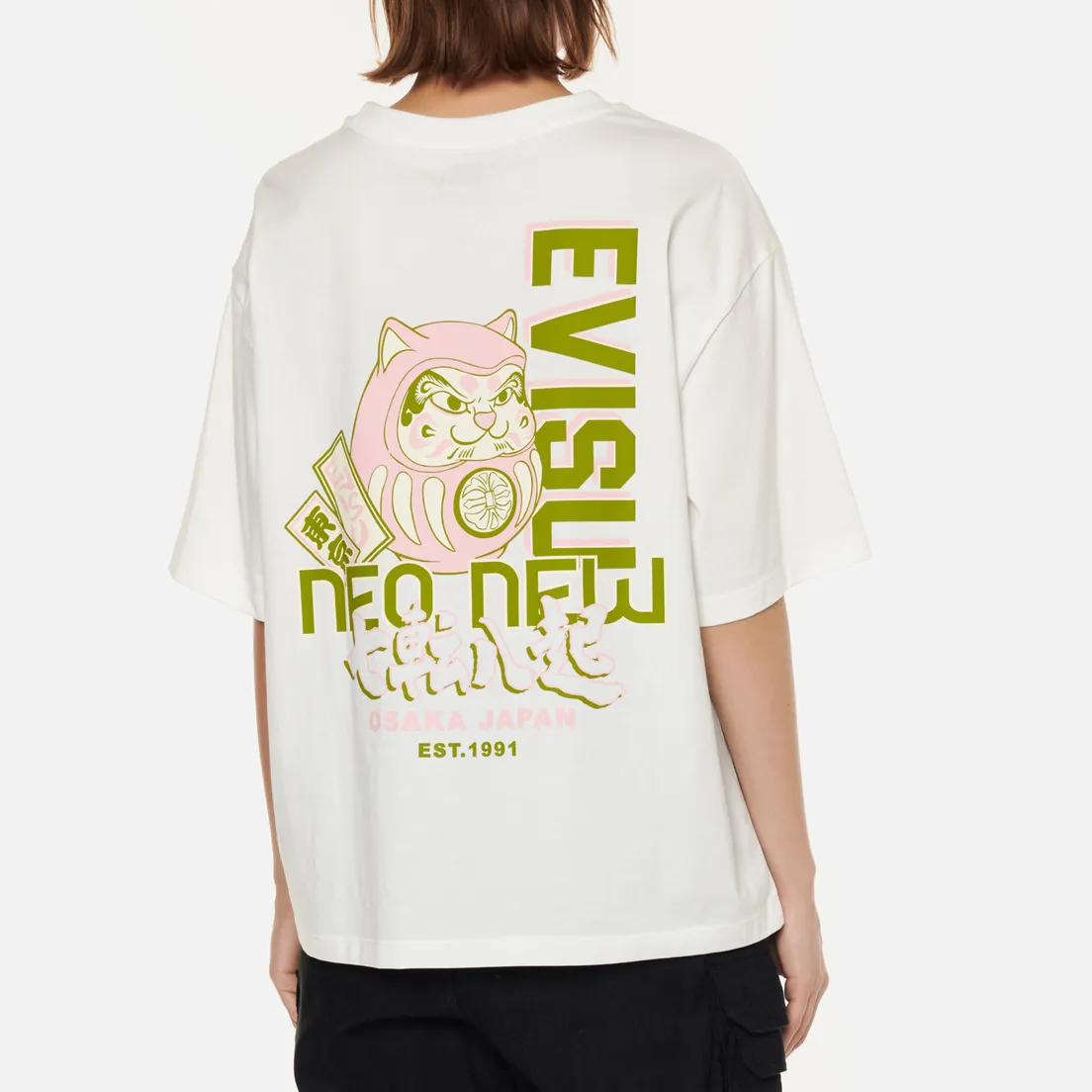 Evisu Женская футболка Daruma & Slogan Printed Oversized