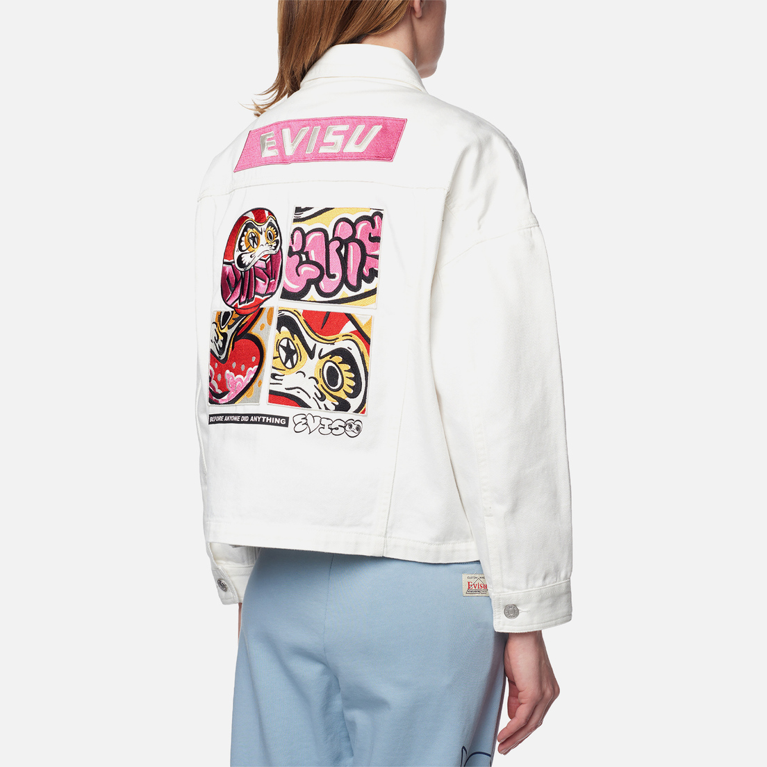 Evisu Женская джинсовая куртка Daruma Embroidered & Printed Stripes