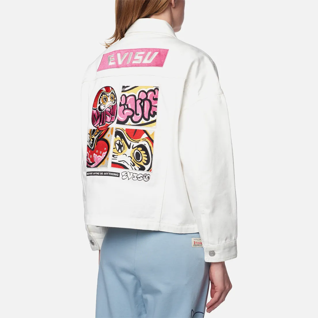 Evisu Женская джинсовая куртка Daruma Embroidered & Printed Stripes