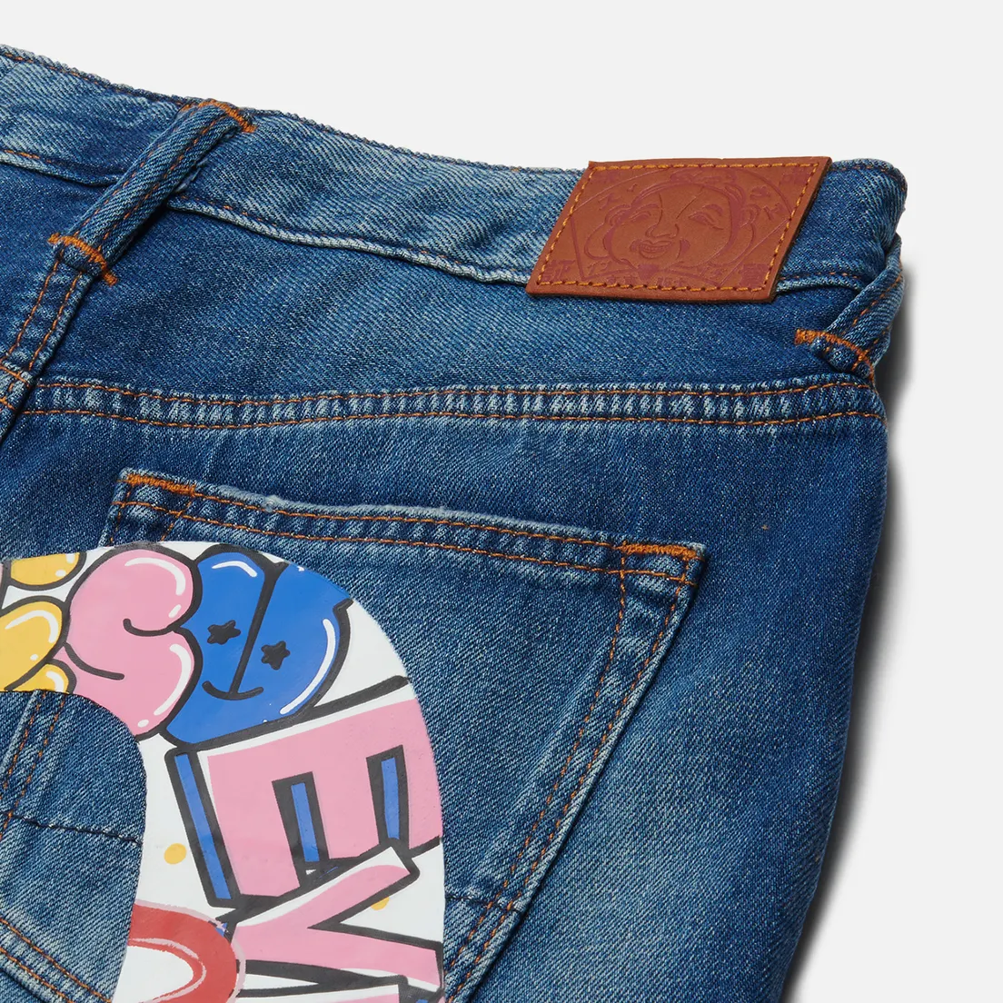 Evisu Женские шорты Daruma Plastisol Printed Daicock Denim