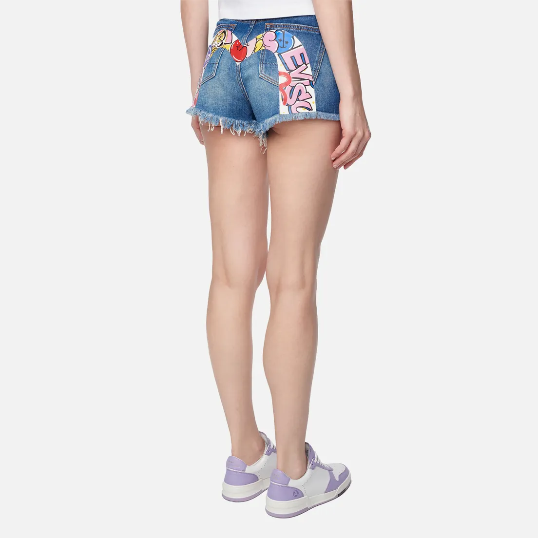 Evisu Женские шорты Daruma Plastisol Printed Daicock Denim