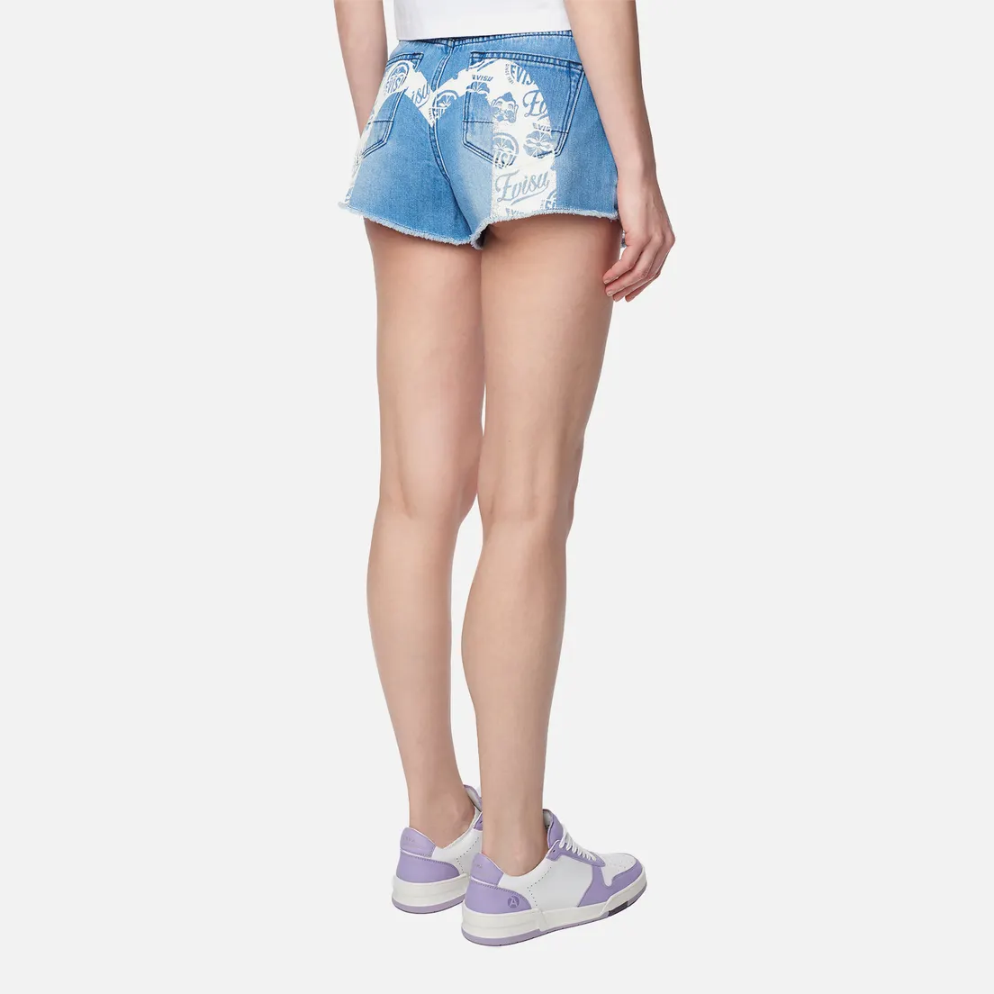 Evisu Женские шорты Kamon & Godhead All Over Printed Denim