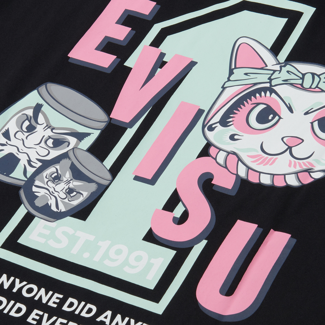 Evisu Женская футболка Fortune Cat Taiko Daruma Printed