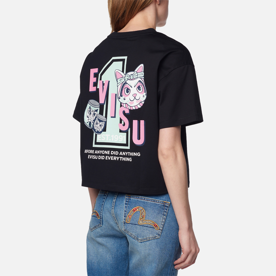 Evisu Женская футболка Fortune Cat Taiko Daruma Printed