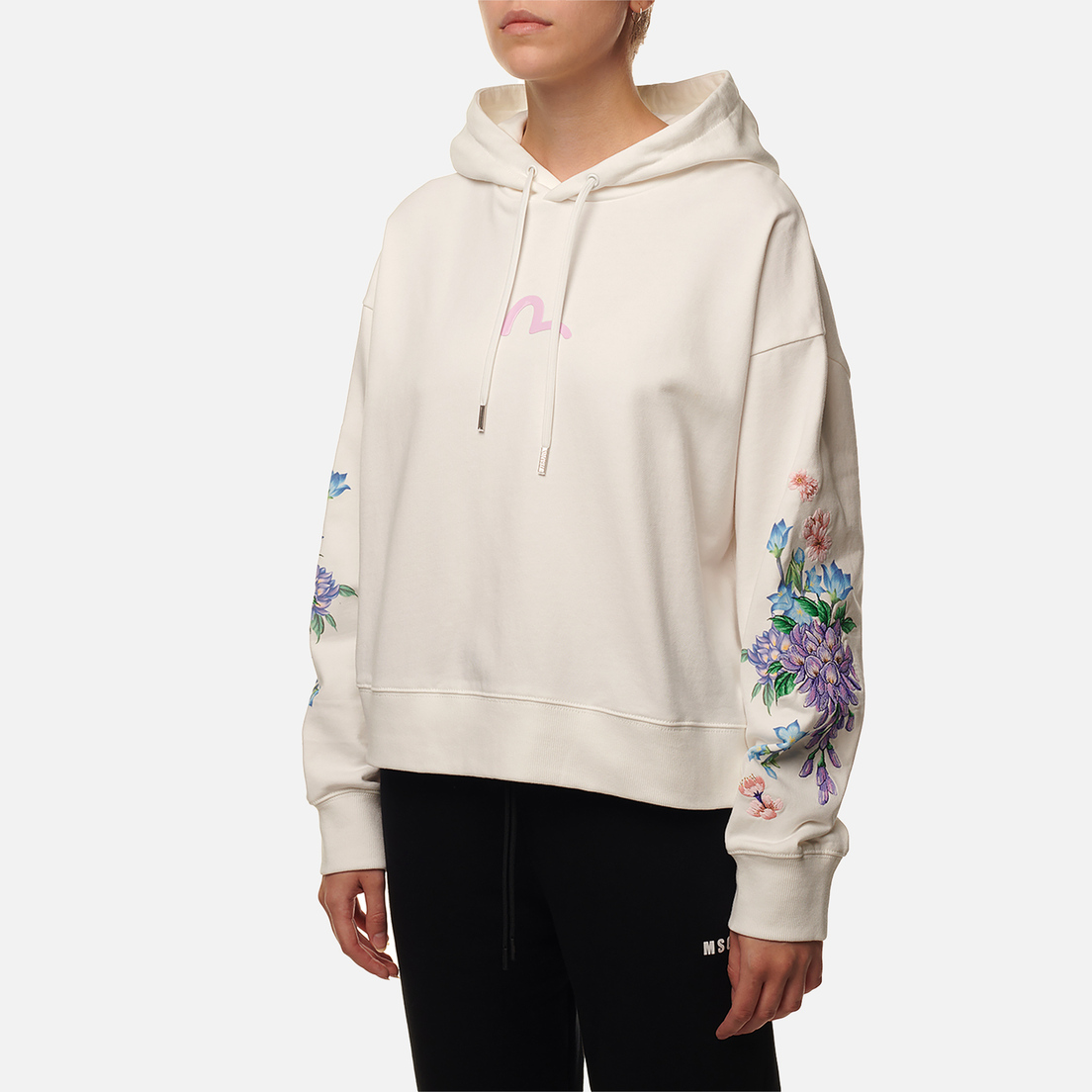 Evisu Женская толстовка 3D Segull Printed & Floral Emroidery Croppedd Hoodie