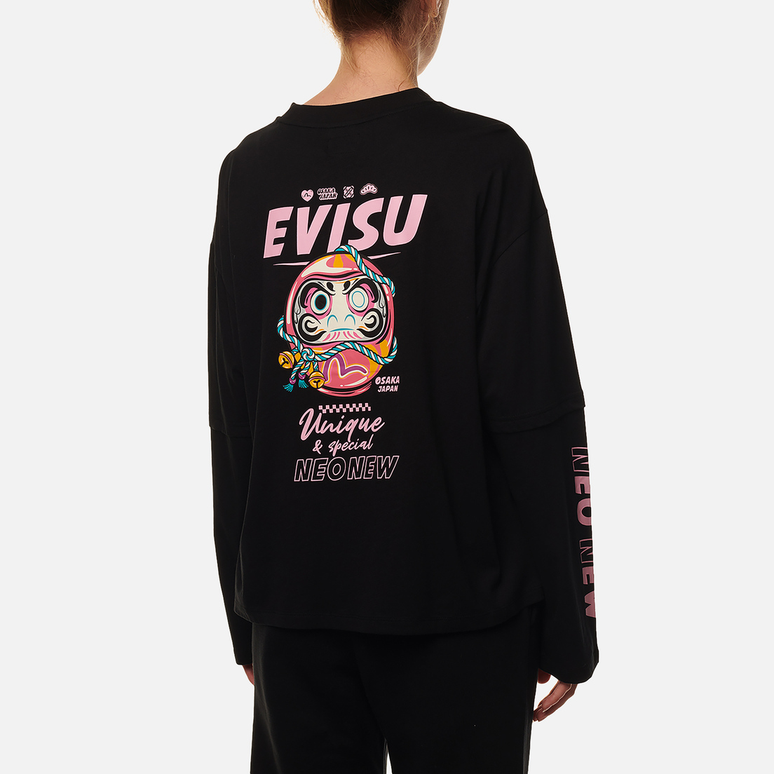 Evisu Женский лонгслив Faux Two-Piece Daruma & Logo Printed