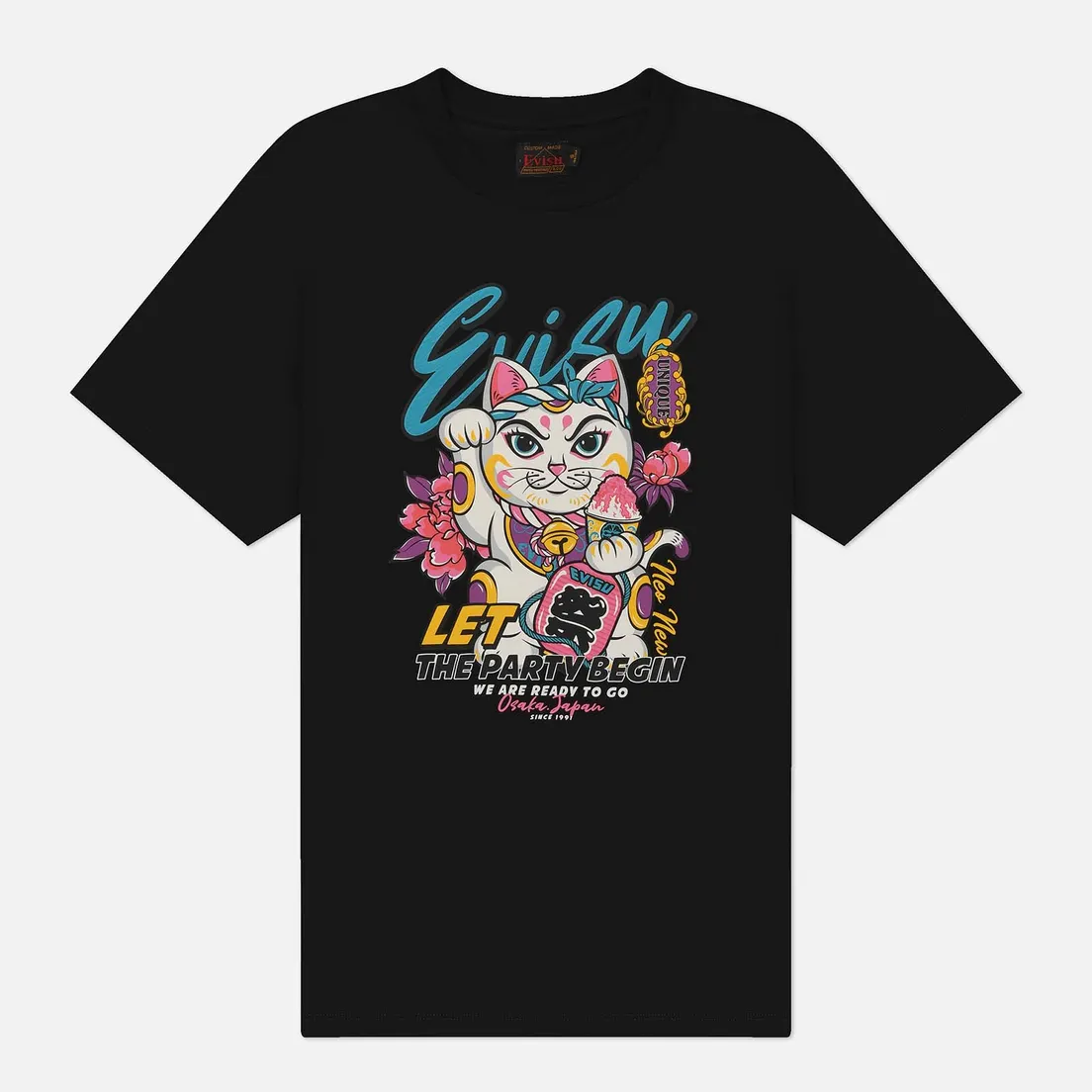 Evisu Женская футболка Logo & Fortune Cat Printed Boyfriend