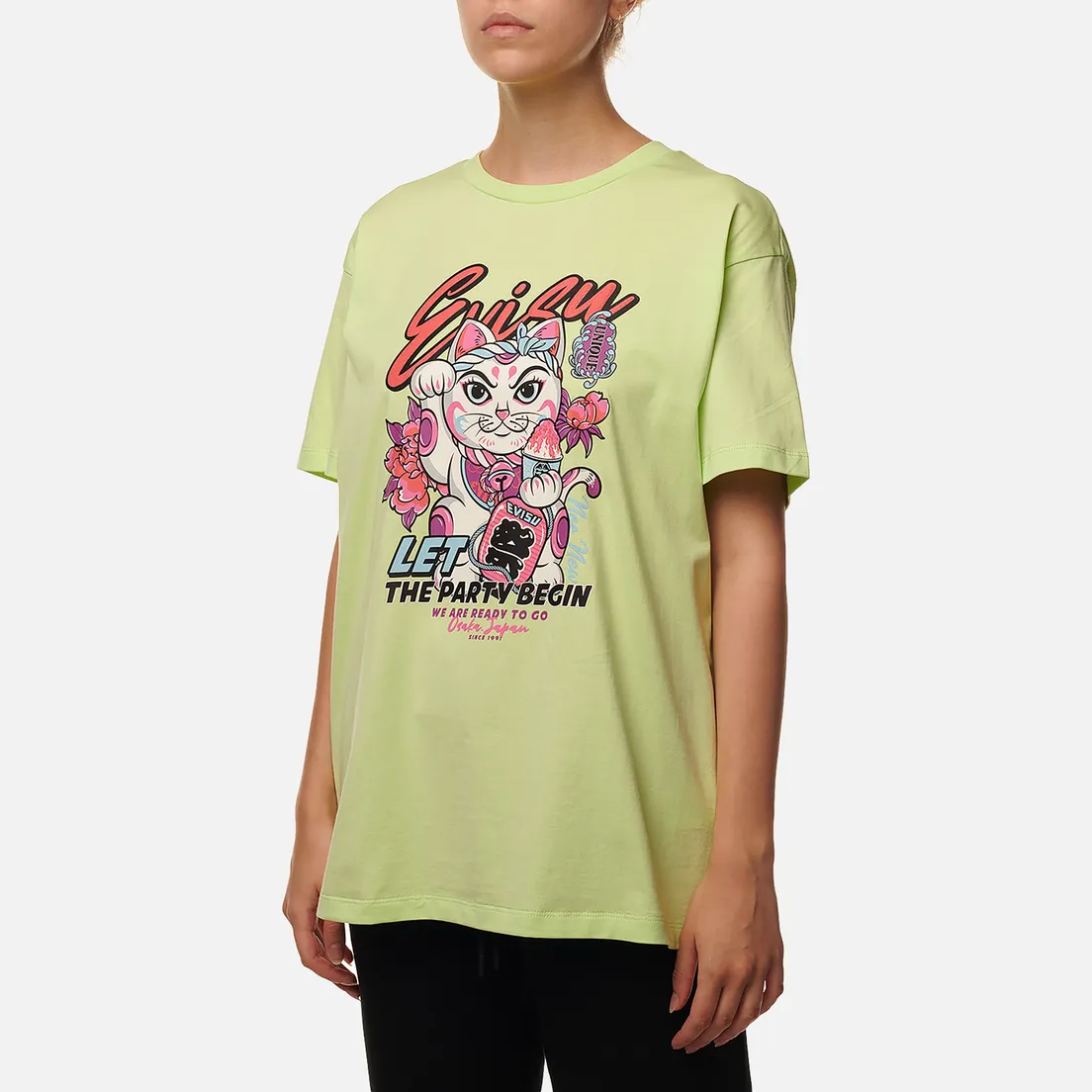 Evisu Женская футболка Logo & Fortune Cat Printed Boyfriend