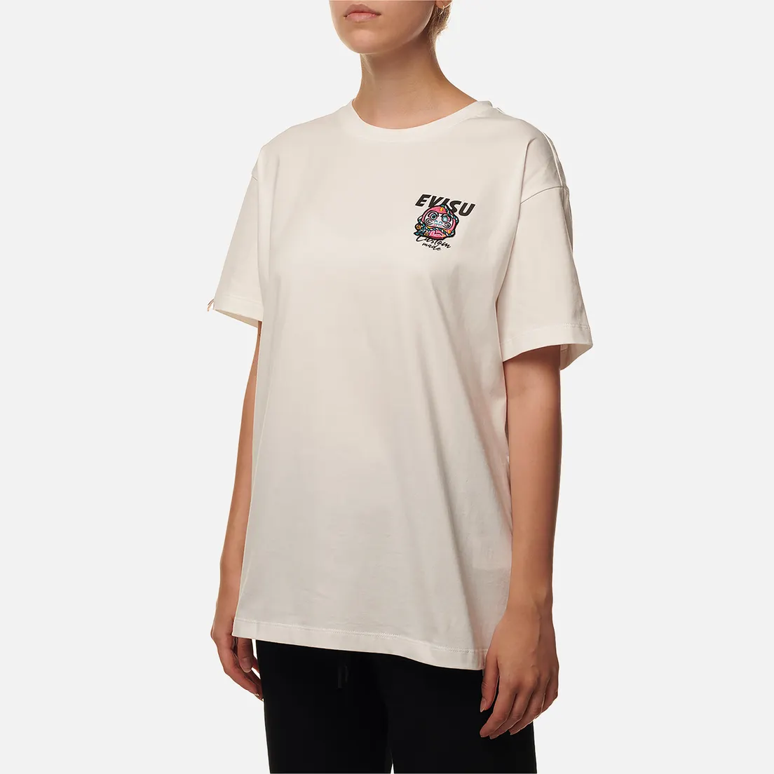 Evisu Женская футболка Daruma Embroidered Badge Boyfriend