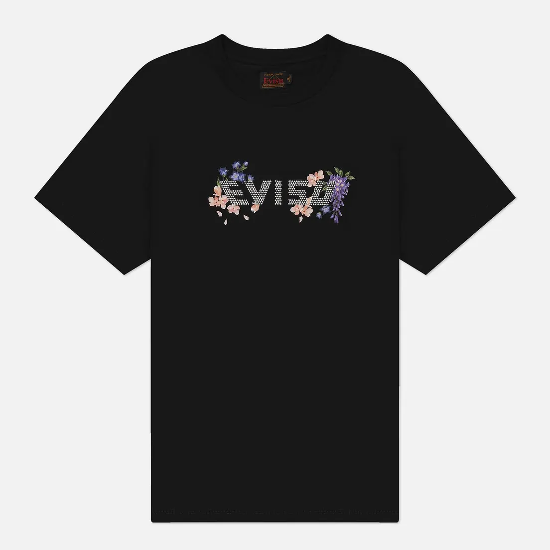 Evisu Женская футболка Printed Floral & Rhinestone Logo Oversized
