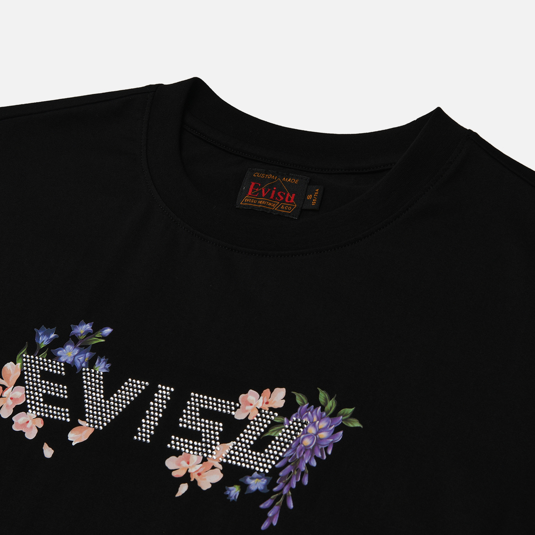 Evisu Женская футболка Printed Floral & Rhinestone Logo Oversized