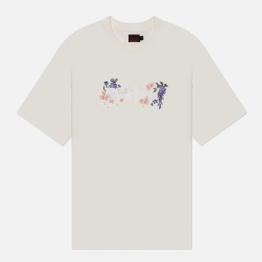 Evisu Женская футболка Printed Floral & Rhinestone Logo Oversized